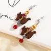Lindos Pendientes de Gato Caminando con Caparazón de Madera, Pendientes de Perlas con Sentido de Diseño Retro Zen de Nicho Para Mujer