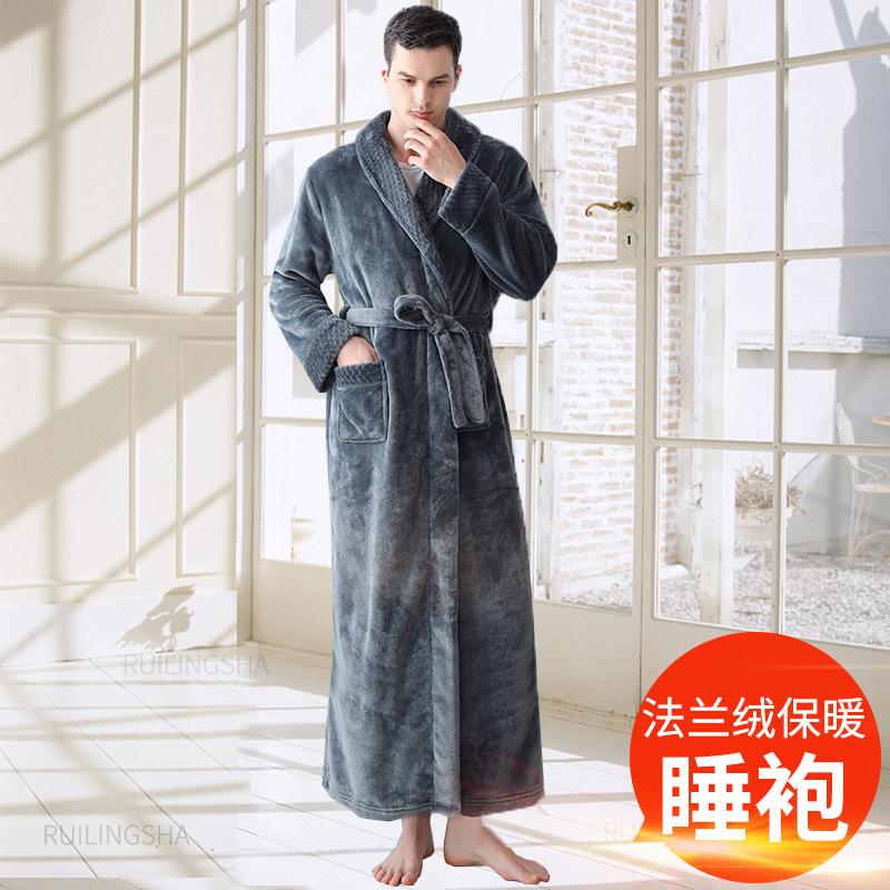 Autumn And Winter Thickened Cotton Towel Material Bathrobe Women'S Long Couple Warm Nightgown Men'S Large Size Pajamas Couple