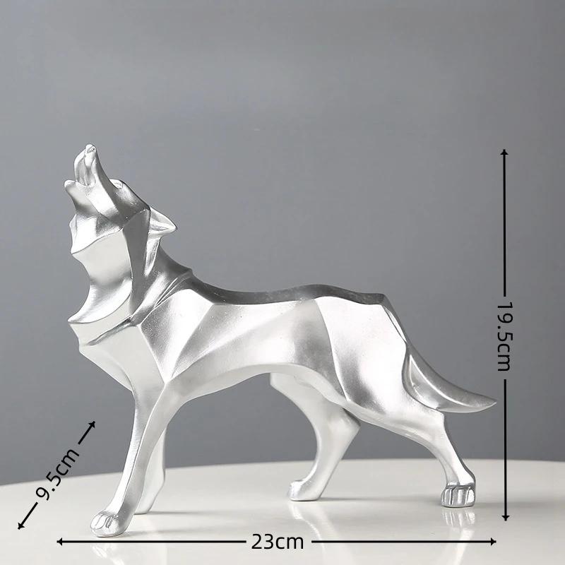 Nordic Creative Animal Figurine Home Decorations Geometric Wolf Statue Resin Crafts Home Living Room Office Desktop Ornaments