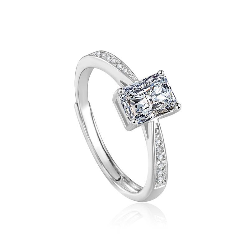 Popular Japanese & Korean Women's Moissanite Square Eternal Micro-Pave Open-Ended Ring