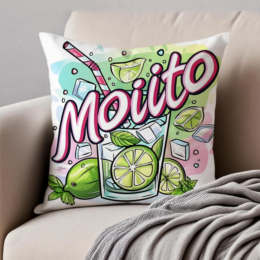 Art MMojito CCocktailS Cushion Cover Pillowcase Antidustmite Invisible Zipper Short Plush Sofa Cushion