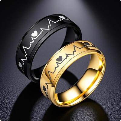 Heren RVS Hip-Hop Hartslag Ring - Niet-Verkleurende Titanium Stalen Sieraden