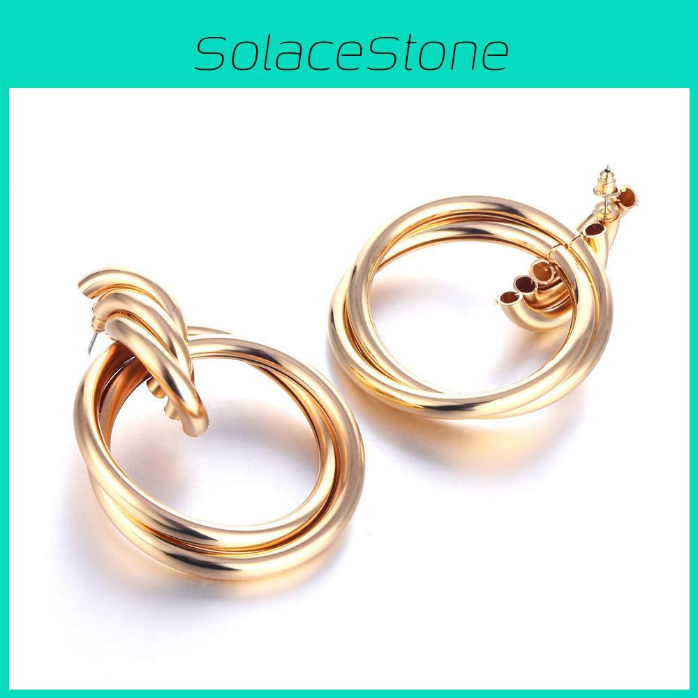Elegant Geometric Gold Earrings For Women Contemporary Alloy Fashion Jewelry