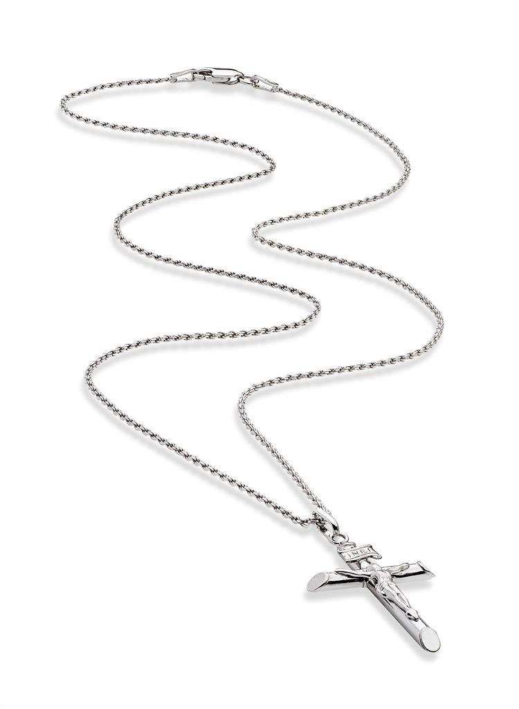 Miabella Rhodium Plated 925 Sterling Silver Small or Large Crucifix Necklace for Men and Cross Pendant with Rope Made in Sterling No Gemstones Women,