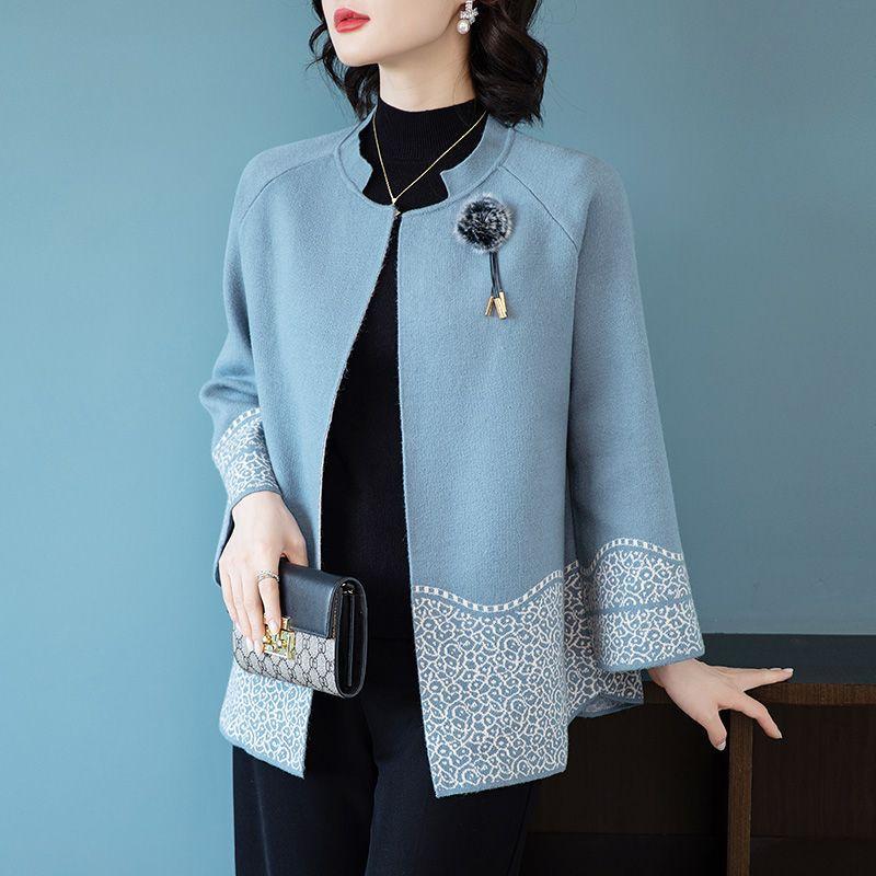 Fashionable Knit Sweater Coat for Middle Aged Women Casual Autumn Outerwear
