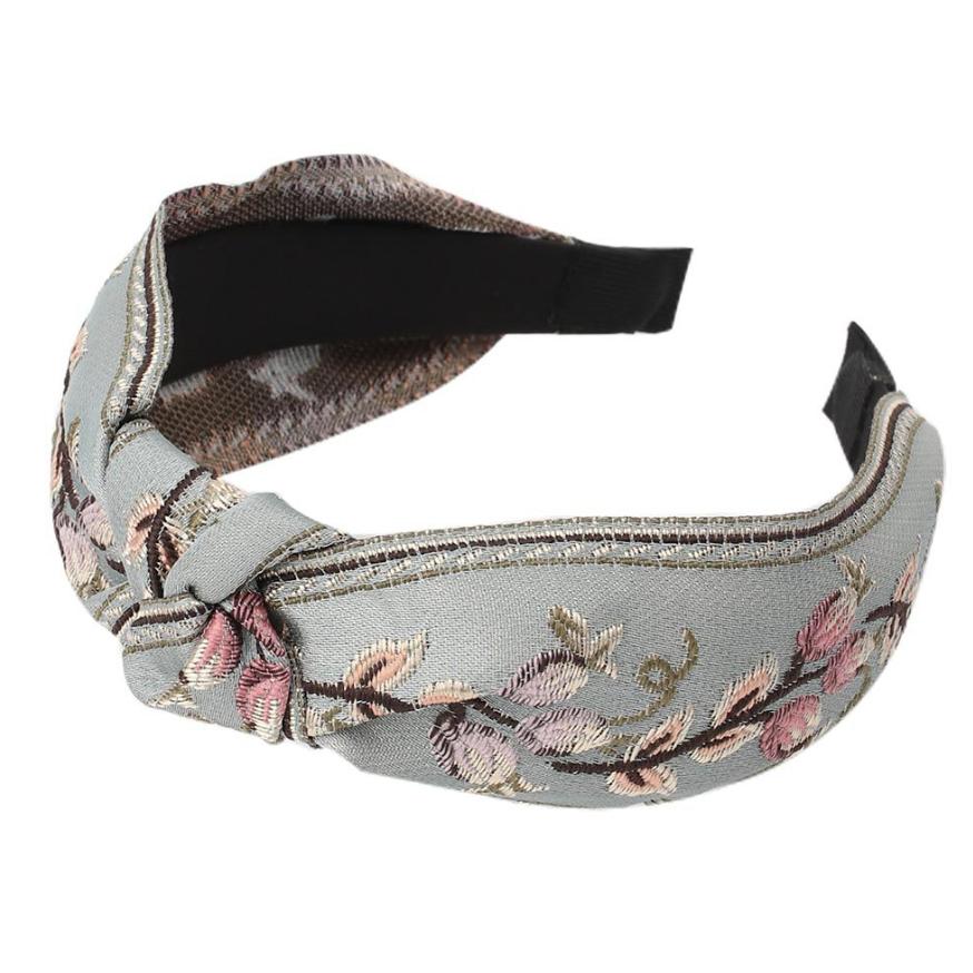 

Новая Ретро Повязка на Голову с Узлом для Женщин Аксессуары для Волос Девушки Цветочная Вышивка Повязки на Голову Обручи для Волос Лента Головной Убор Ободок