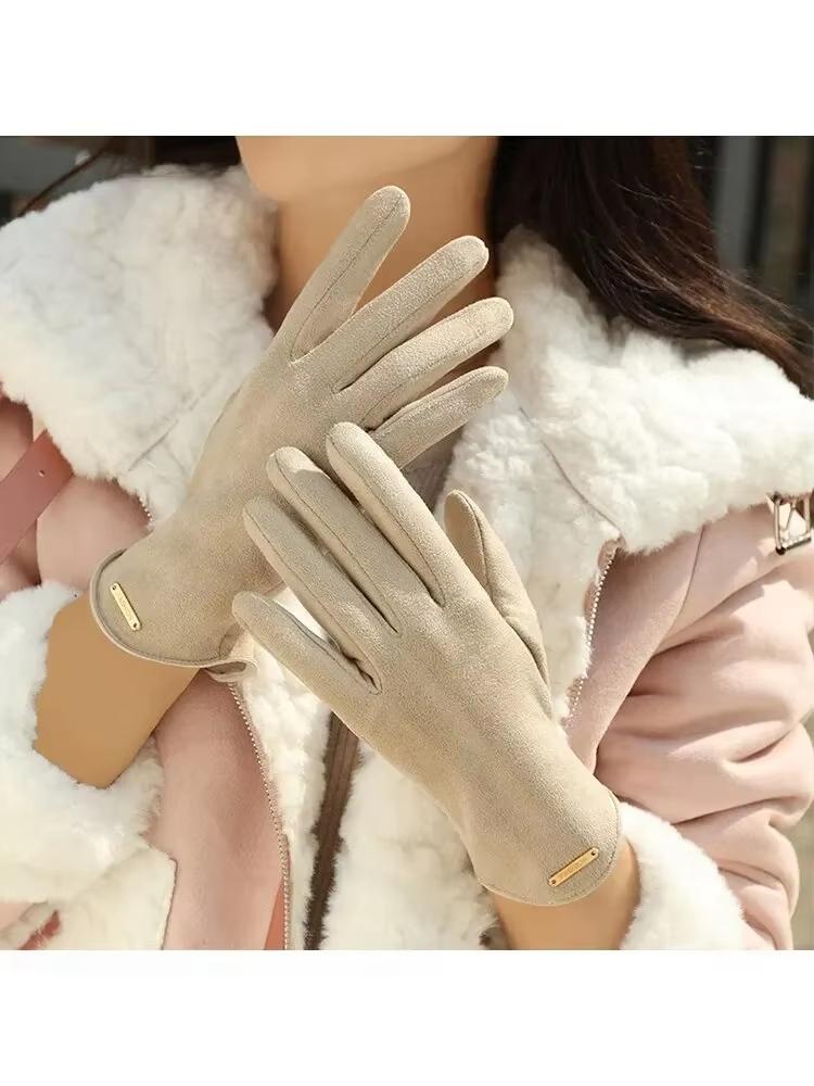 

Новые зимние утепленные теплые перчатки милые однотонные замшевые с возможностью использования сенсорного экрана перчатки для верховой езды и катания на лыжах для женщин бежевый
