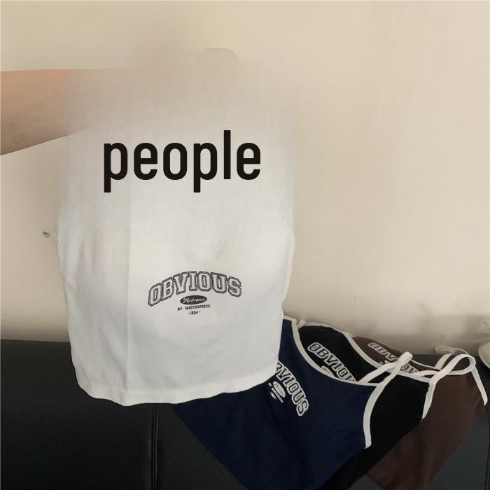 2024 Women's Slim Fit Letter Print Camisole: Sweet & Spicy Style with Chest Pad for Summer