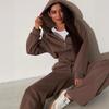 European and American Foreign Trade Women's Solid Color Casual Zipper Sweater Set Loose Hooded Cardigan Lace-up Wide-leg Pants Two-piece Set