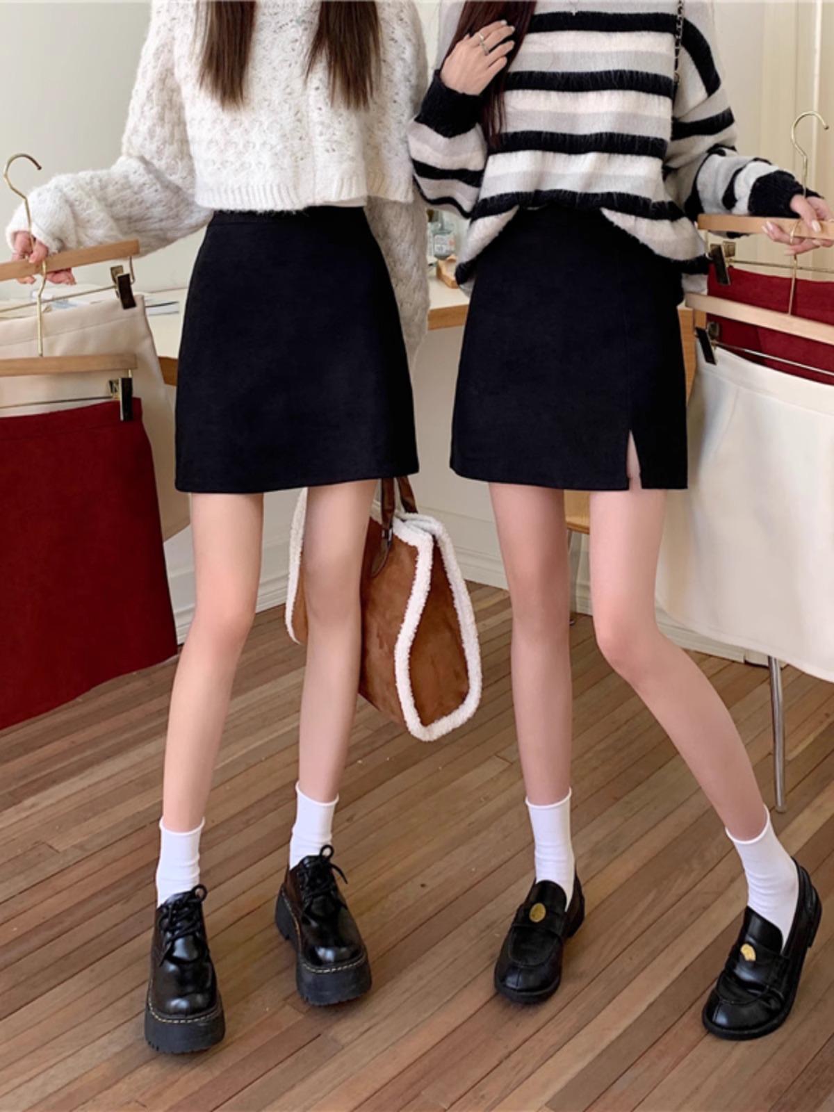 

2024 Spring High-Waisted A-Line Slit Skirt - College Style Slimming Short Skirt for Women 3XL