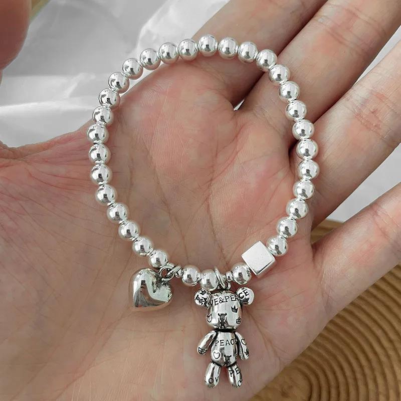 

Stainless steel Bracelets for Women String of Beads Accessories Trend Vintage Simple Cute Bear Pendant Party Jewelry срібний