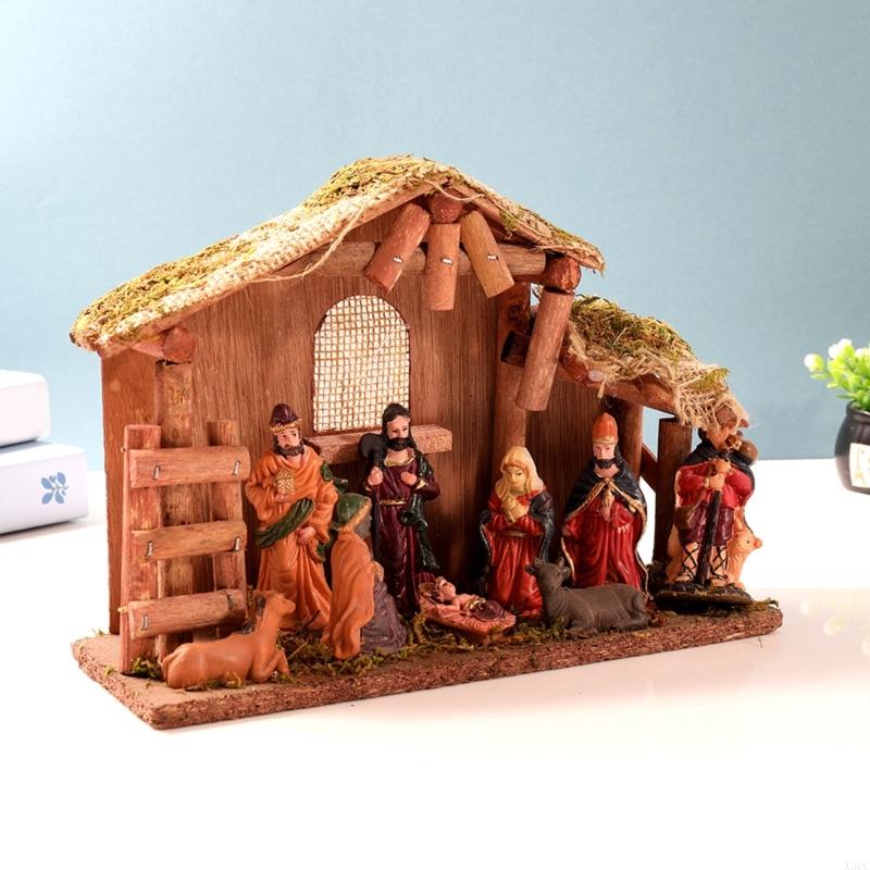 Christmas Nativity Figurines Resin Manger Holy Family Nativity Scene Statue X3UC