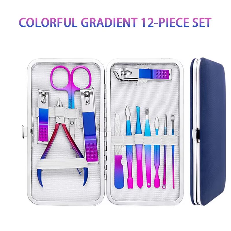 Colorful Stainless Steel 7-15 Piece Beauty Nail and Eyebrow Repair Set Manicure Set Nail Clippers