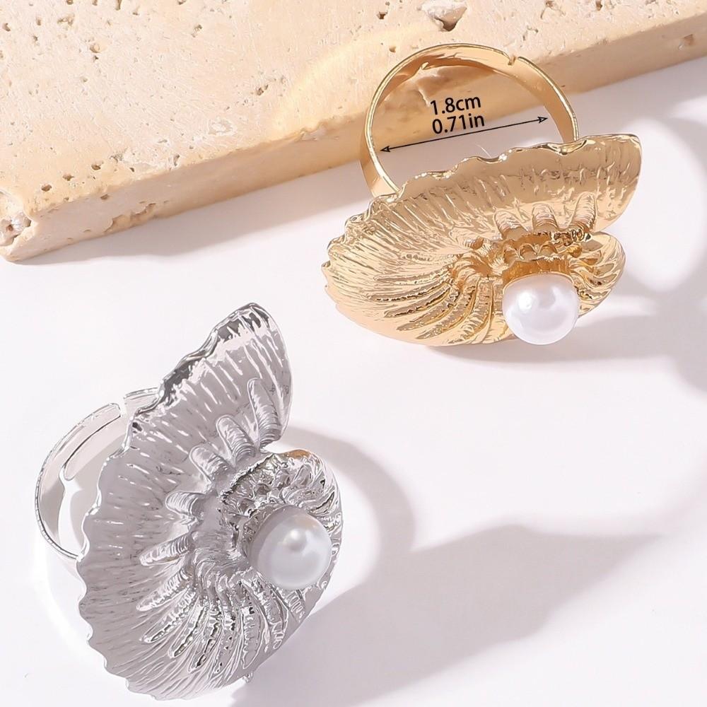 Metal Vintage Conch Rings Irregular Geometric  Rings Creative Pearl Starfish Rings  For Women