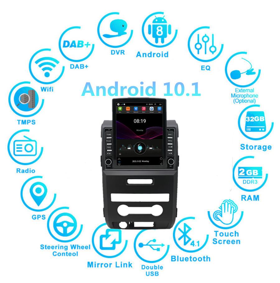 

9.7 Android 10.1 Car Stereo Radio GPS Player Wifi 2+32G For Ford F150 2009-2012