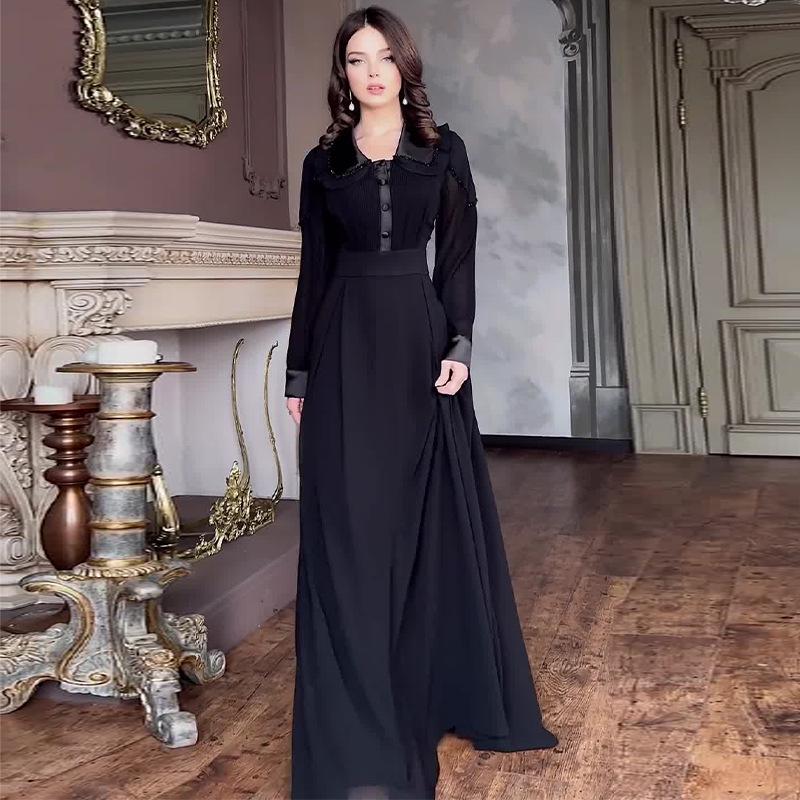 2024 Herbst Damen Einfarbiges Hochtailliertes Schlankheitskleid mit Umlegekragen - Royal Sister Stil