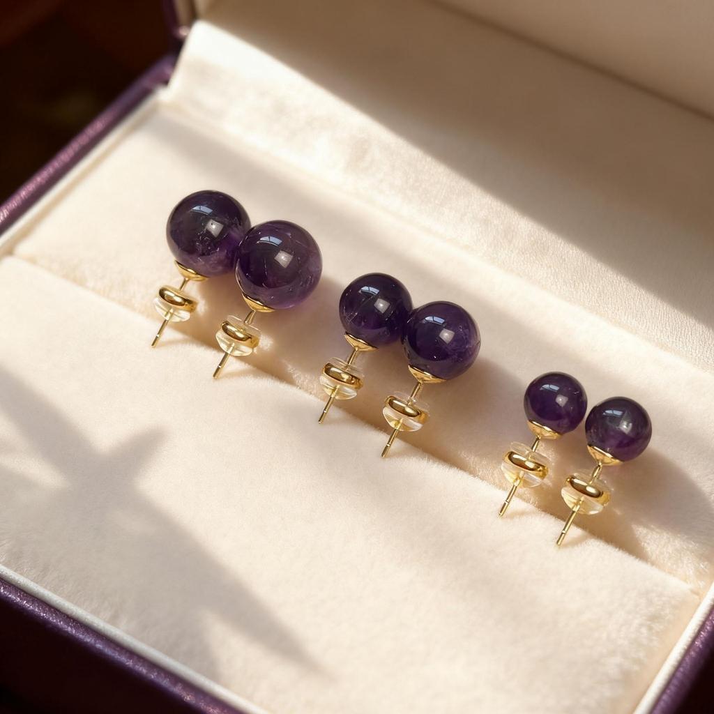 2025 Luxury Lightweight Purple Amethyst Imitation Jade Stud Earrings for Women