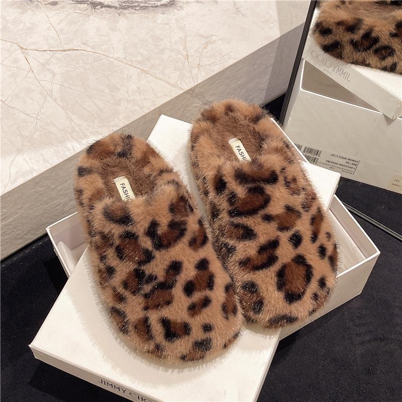 Kaninchenfell Französische flache Tasche Kopf flauschige Hausschuhe für Damen zum Tragen 2025 neue Herbst- und Winter-Ein-Pedal-Samt-Baumwollhausschuhe