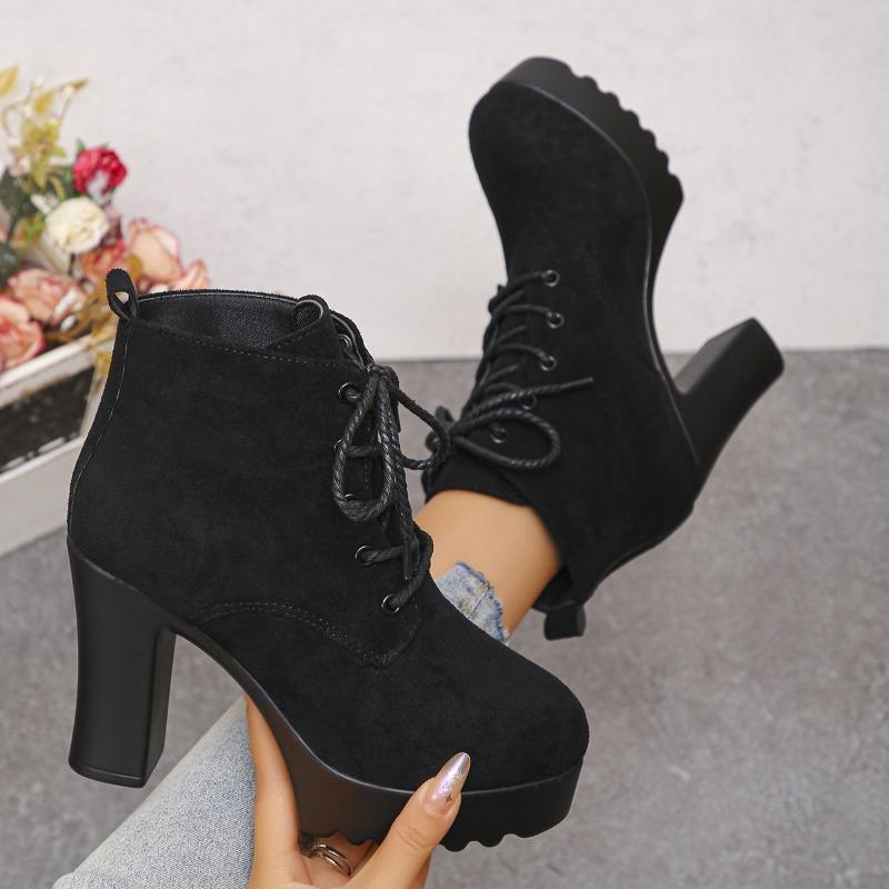 Lace-up High-heeled Boots Plus Size Thick Heels 2025 Winter New Fashion Boots for Women