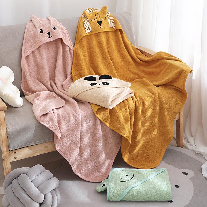 Baby Hooded Poncho Towel  Cotton Class  Bath Cloak with Cartoon Print Super Soft Highly Absorbent for Newborn Infants