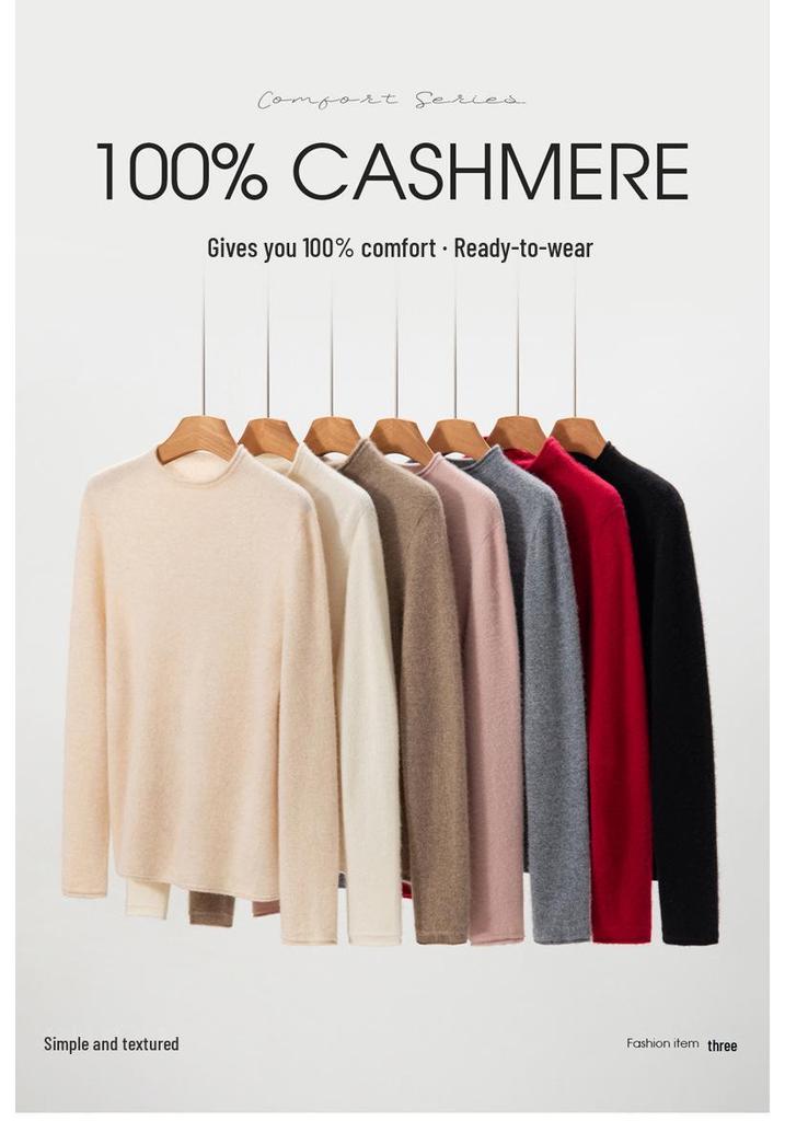 Maglione da Donna 100% Puro Cashmere a Collo Semi-Alto con Bordo Arrotolato - Nuovo Strato Base a Maglia Autunno/Inverno