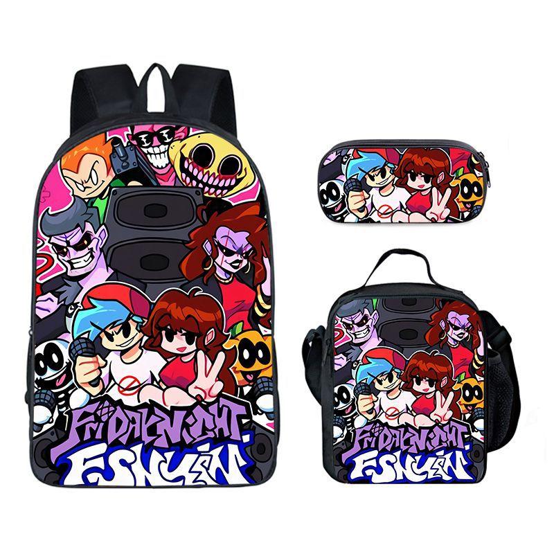 Klassiek Populair Grappig Friday Night Funkin 3D Print 3 stuks/Set leerling Schooltassen Laptop Dagrugzak Rugzak Lunchtas Etui black