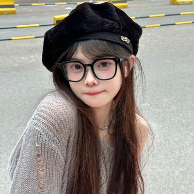 New Sweet and Cute Khaki Camel Hat Women's Spring Autumn and Winter Versatile Beret Knitted Pumpkin Hat