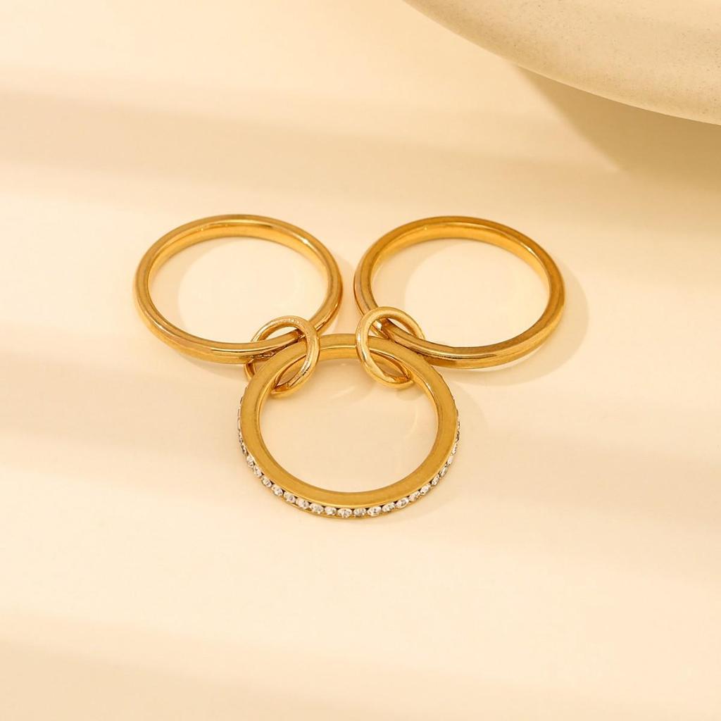 18k Gold Three-Layer Copper Zircon Ring - Non-fading Hip-hop Style Niche Jewelry