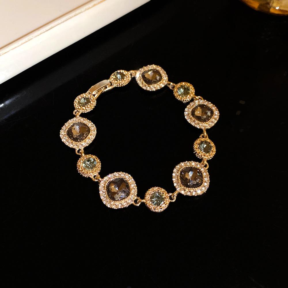 Glänzendes Vintage Strassarmband Gold Geometrischer Armreif Mode Zirkonarmband Partyschmuck