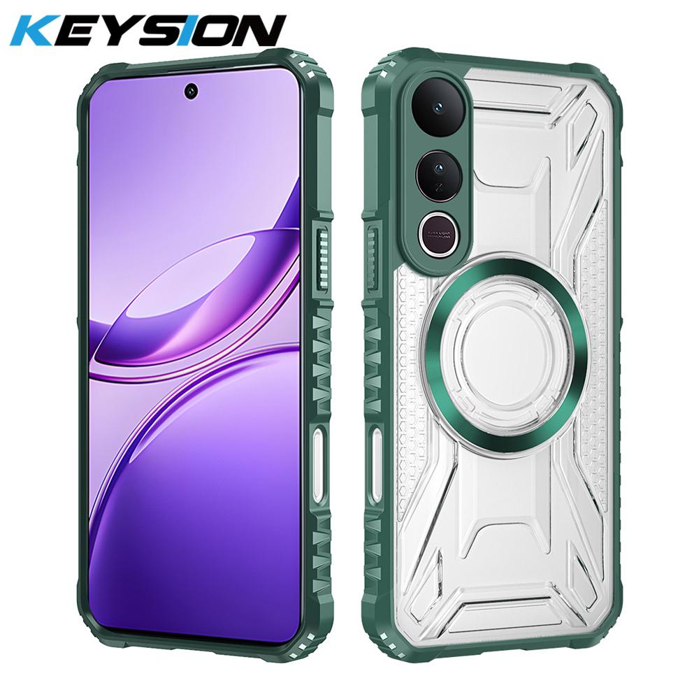 KEYSION Transparent Magnetic Case for VIVO V50 Lite 5G Silicone+PC Heavy Duty Shockproof Phone Back Cover for for VIVO V50 Lite