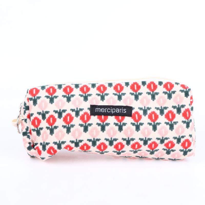 Vintage Corduroy Federmäppchen Retro Blumenmuster Federtasche Große Kapazität Schreibwaren Tasche Für Schüler Büro Make-up Aufbewahrung