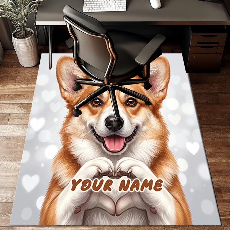 1PC Custom Name Corgi Heartfelt Art Theme Floor Mat Ideal for Living Room, Game Rooms, Office, Bedroom, Floor Mat Playful Design