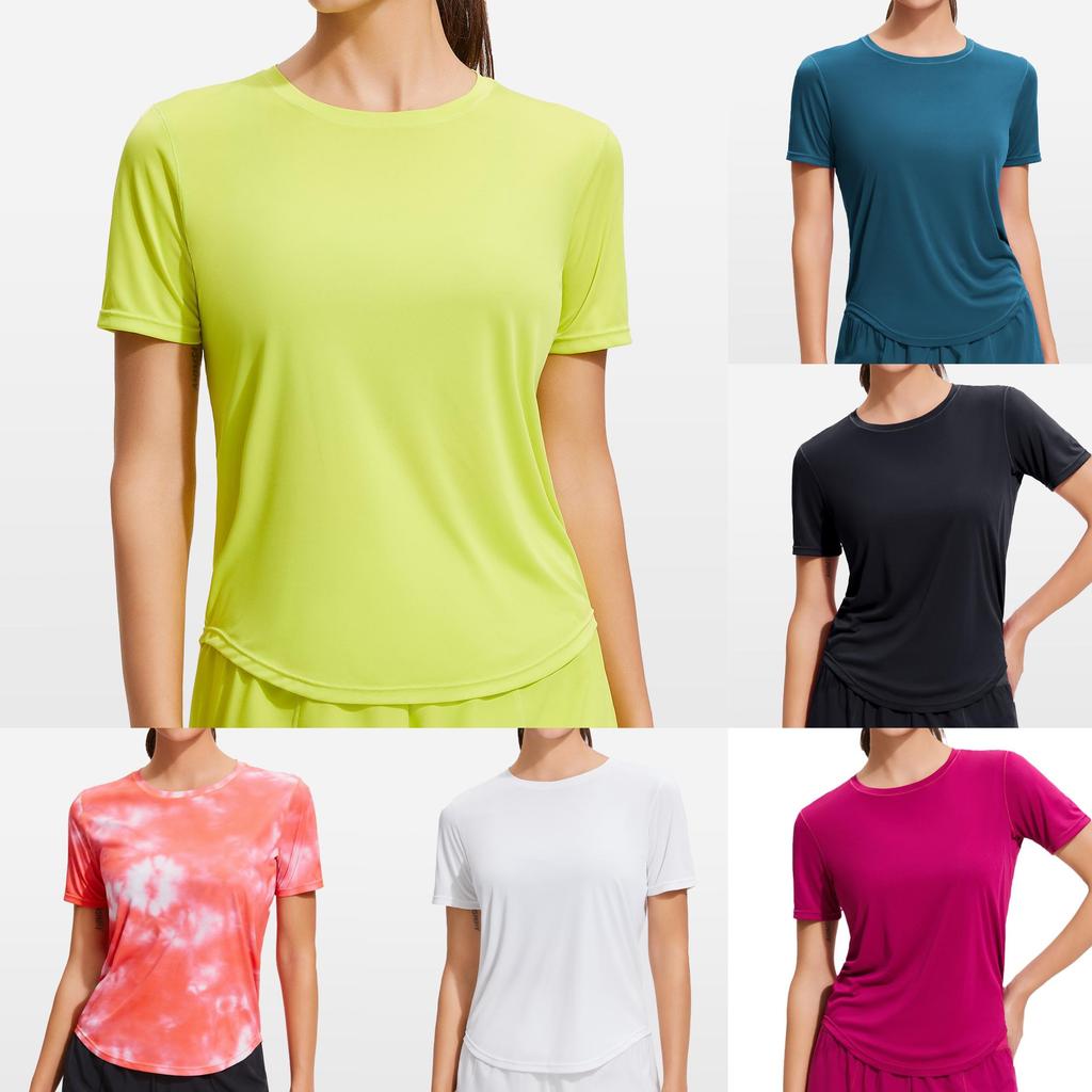 Athletic Breathable Polyester Short Sleeve Tshirt For Running And Yoga For Women