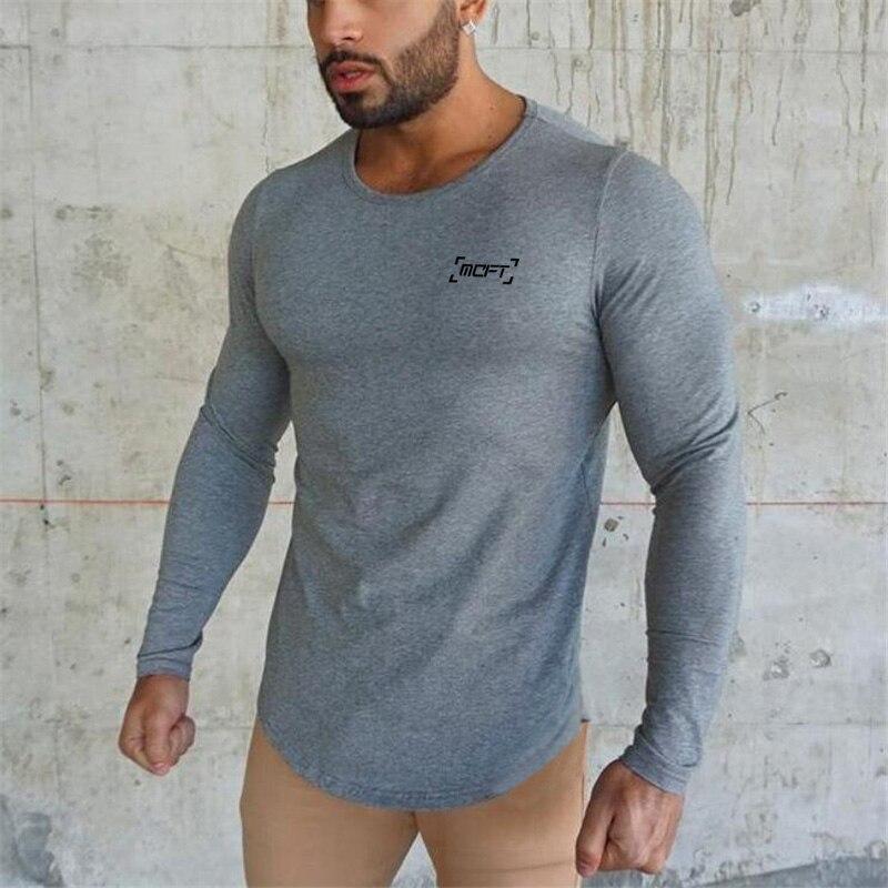 Muscleguys New American Fitness Long Sleeve T-Shirt Sports Men's Running Training Cotton Top