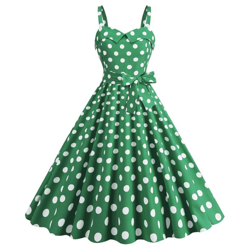 Sexy suspender chest wrap polka dot printed ruffle leaf edge A word big pendulum dress
