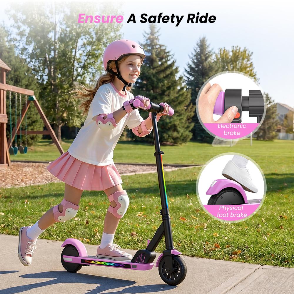 K4 Kinder Elektroroller 130W 2,6Ah 6'' Räder Bluetooth Lautsprecher Faltbar & Höhenverstellbar 3 Geschwindigkeiten 7-8KM Reichweite Elektroroller für Kinder