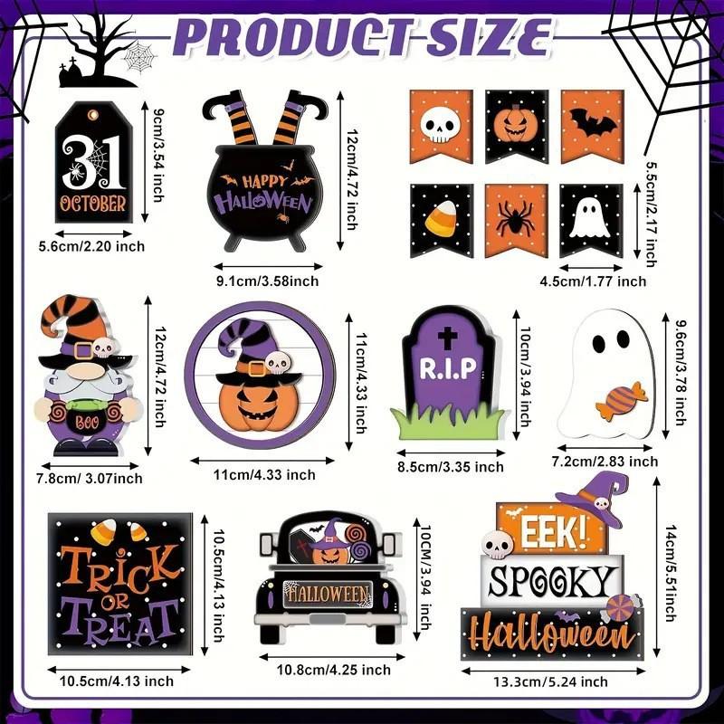 Halloween Tiered Tray Decor - Cute Ghost Signs, Black & Orange Home Decor, Creative Holiday Shelf Display