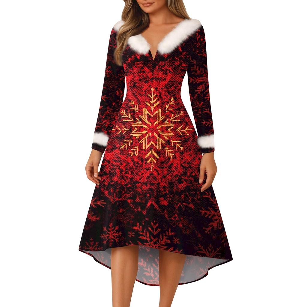 Christmas Party Printed Dresses For Women Vintage Christmas Midi Dress Casual Dresses Cocktail Dress Party Festive Dresses