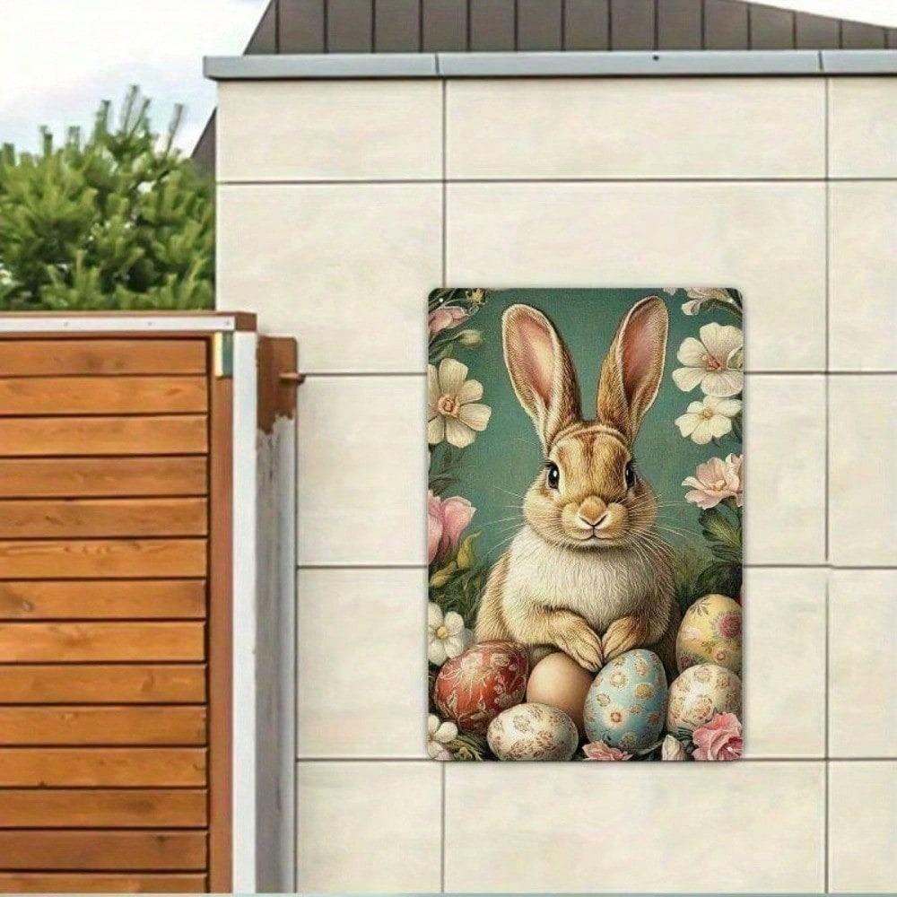 Rustic Farmhouse Easter Bunny Metal Sign Vintage Spring Wall Art Cute Hanging Ornament Indoor Home Decor