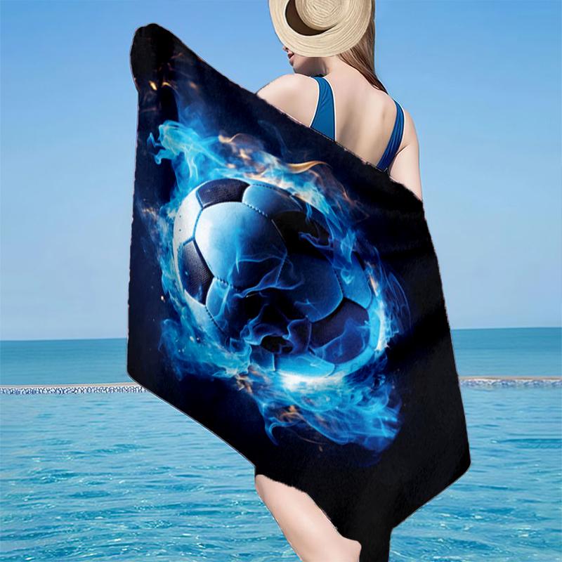 Flaming Soccer Ball Beach Towel, Super Soft Microfiber, Gift for Her/Him, Birthday, for Pool, Beach, Travel, Home Decor Fan Gifts