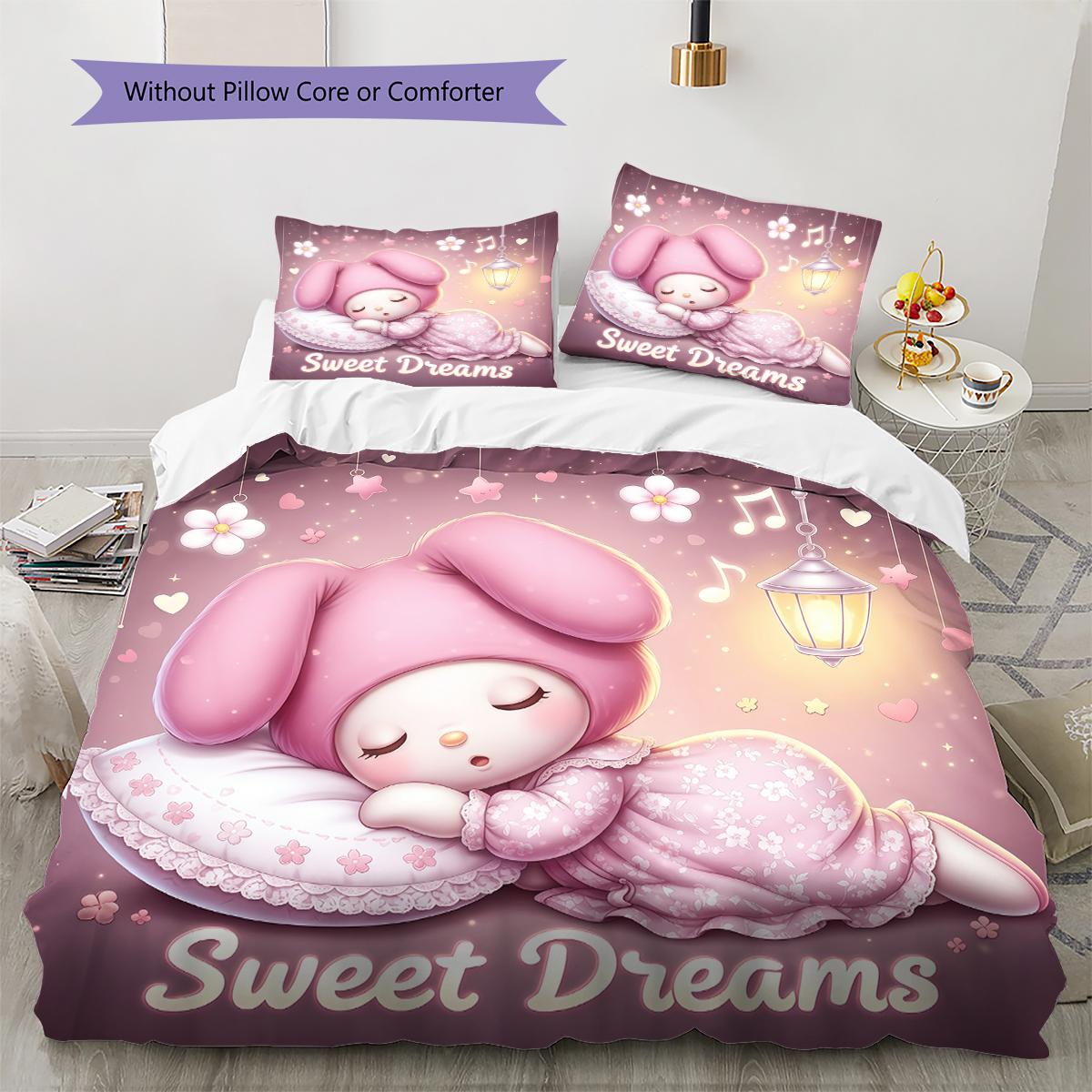

My Melody Pattern Bedding,Quilt Set Quilt Cover Pillowcase Home Birthday Gift(1 * duvet cover + 2 * pillowcase, without core) 135x200cm