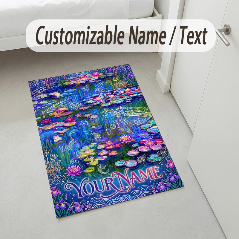 Vinyl Records Theme Soft Crystal Velvet Rug Custom Name & Text Print Non Slip Floor Rug for Bedroom Living Room