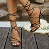 Summer New Stiletto Sandals Women's Round Toe Skinny Strap Cross Strap Anti-Slip Wear-Resistant High Heels