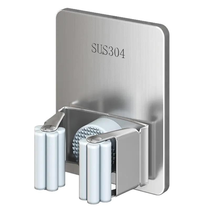 Stansfri väggmonterad mopphållarklämma, Stark förvaringsorganisatör för badrum och kök