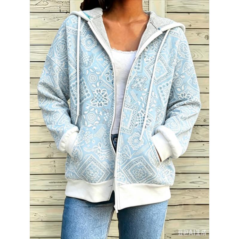 Felpa con cerniera, patchwork, alla moda, larga, casual da donna, stampa floreale, moda primavera ed estate