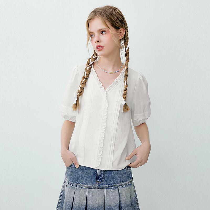 Sweet Playful Cotton V-Neck Blouse S