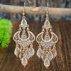 Vintage Ethnische Silberfarbene Runde Wassertropfen Quastenohrringe für Damen Boho Lange Hohl Geschnitzte Hängende Ohrring Schmuck Brincos