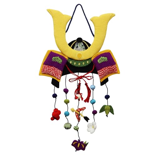 Chirimen Helmet Hanging Ornament, 30cm Tall, Mini Size, Carp Streamer, May Doll, Compact, Perfect for Boys  Day or First Festival (ed90)