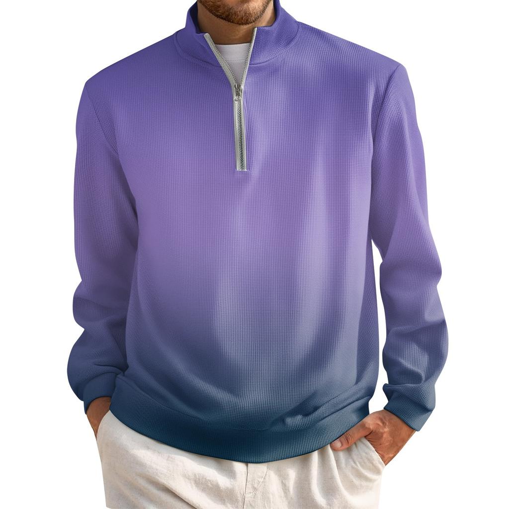 Men's Short Zip Pullover Turtleneck Long Sleeve Top