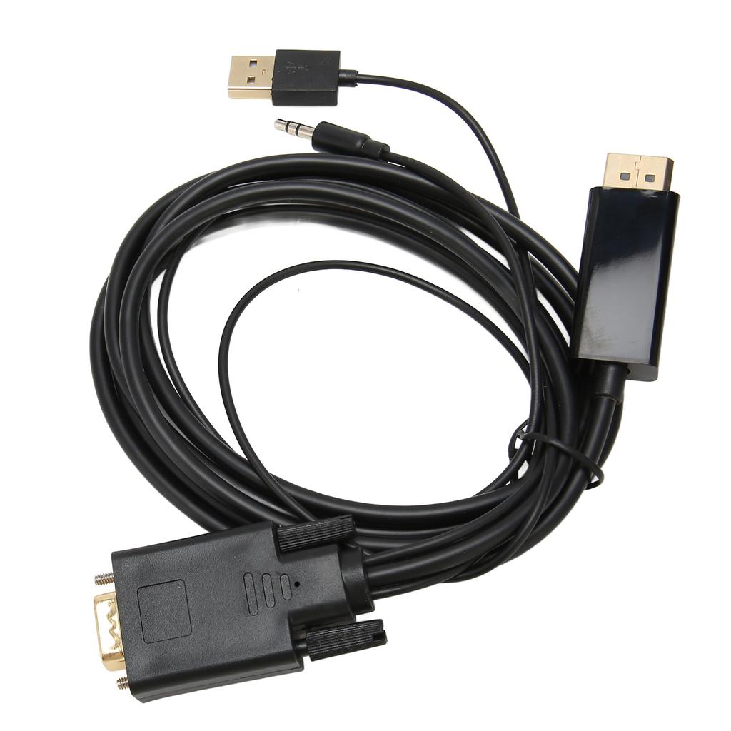 VGA to DP Connector Cable HD Video Converter Cable with Power Supply and Sound for Computer Desktop Laptop PC Monitor